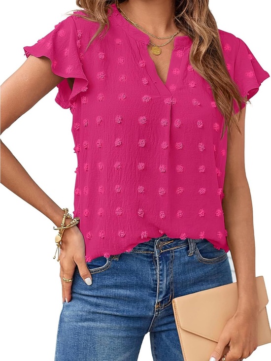 Tops - Bright Hot Pink Flutter Sleeve Blouse. Size: LARGE